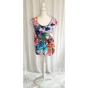 Jams World Womens Cap Sleeve Top Garden Sunrise Mauve Floral Hawaiian Size M